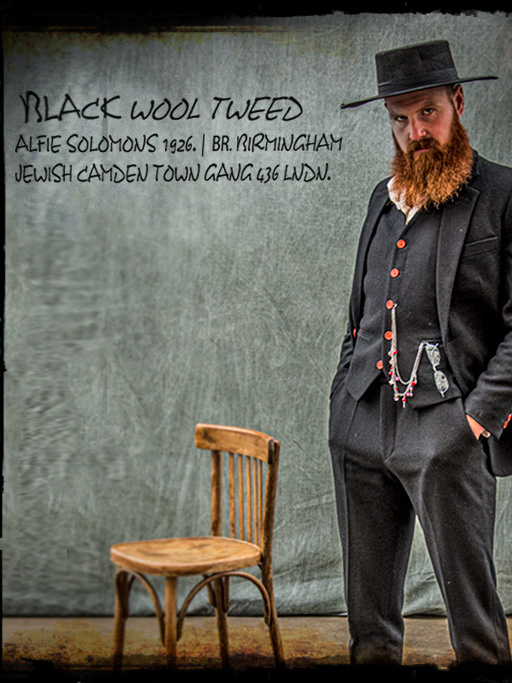 Men's tailored suit | 3-piece suit | black tweed | Alfie Solomons | Peaky Blinders