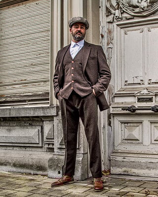 Tweed Suit Dark Brown Herringbone