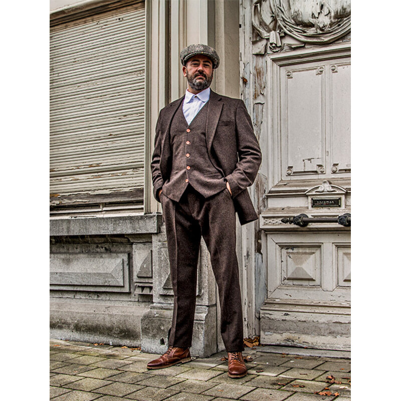 Traje sastre hombre | Traje 3 piezas | Espiga marrón | Thomas Shelby | Peaky Blinders