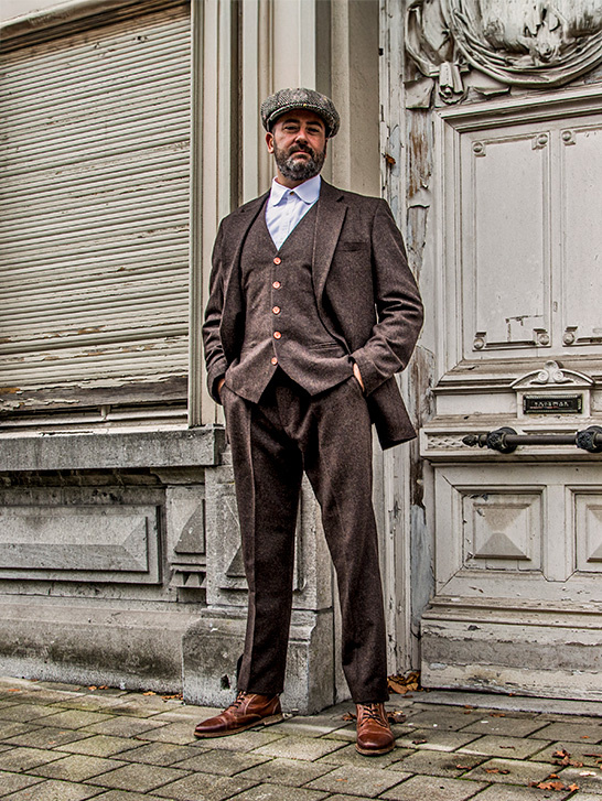 Herren Maßanzug | 3-teiliger Anzug | brauner Fischgrätenanzug | Thomas Shelby | Peaky Blinders