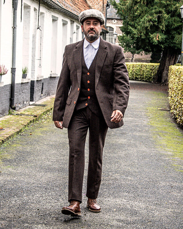 Maatpak voor heren | 3-delig pak | bruin visgraat | Thomas Shelby | Peaky Blinders