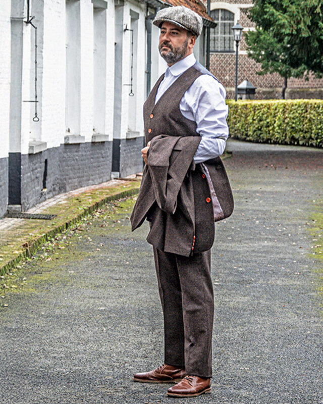 Maatpak voor heren | 3-delig pak | bruin visgraat | Thomas Shelby | Peaky Blinders