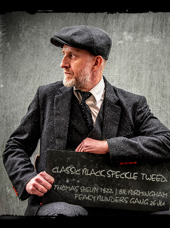 Maatpak voor heren | 3-delig pak | klassiek zwart gespikkeld | Thomas Shelby | Peaky Blinders