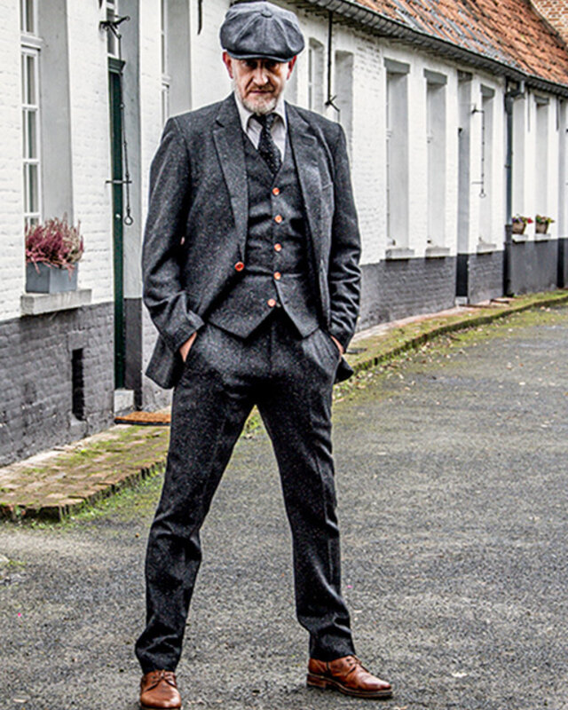 Maatpak voor heren | 3-delig pak | klassiek zwart gespikkeld | Thomas Shelby | Peaky Blinders