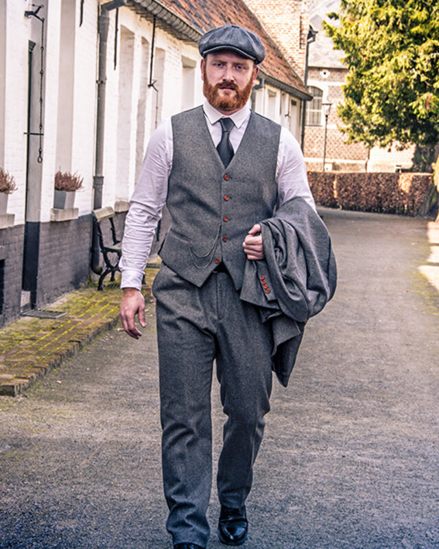 Maatpak voor heren | 3-delig pak | grijs twill | Arthur Shelby | peaky blinders