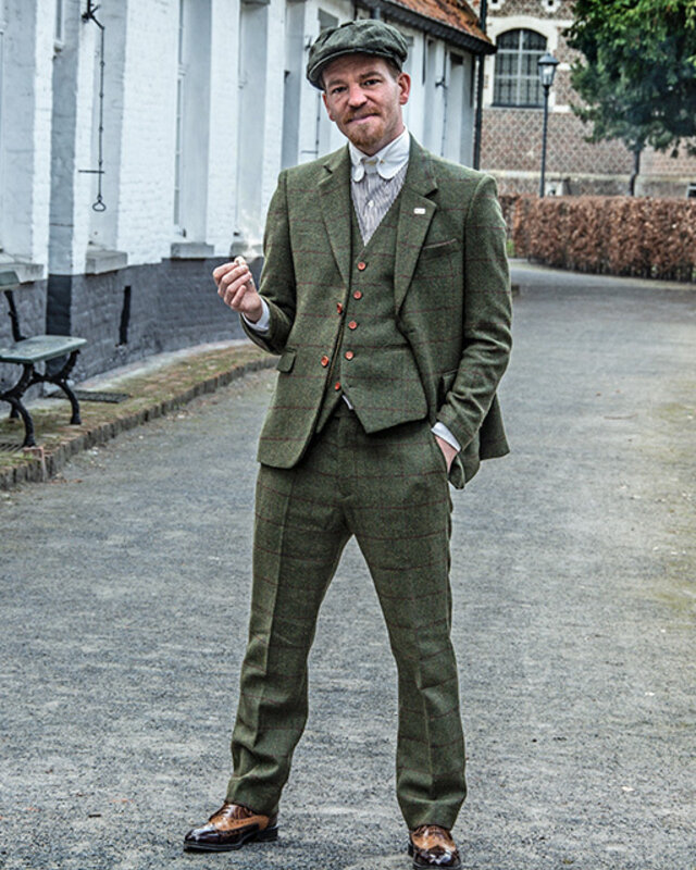 Traje sastre hombre | Traje 3 piezas | Verde oliva Windowpane tweed | Michael Gray | Peaky Blinders