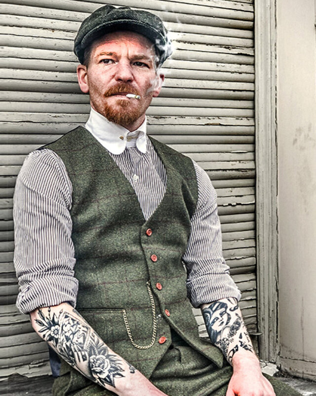 Costume sur mesure pour homme | costume 3 pièces | tweed Windowpane vert olive | Michael Gray | Peaky Blinders