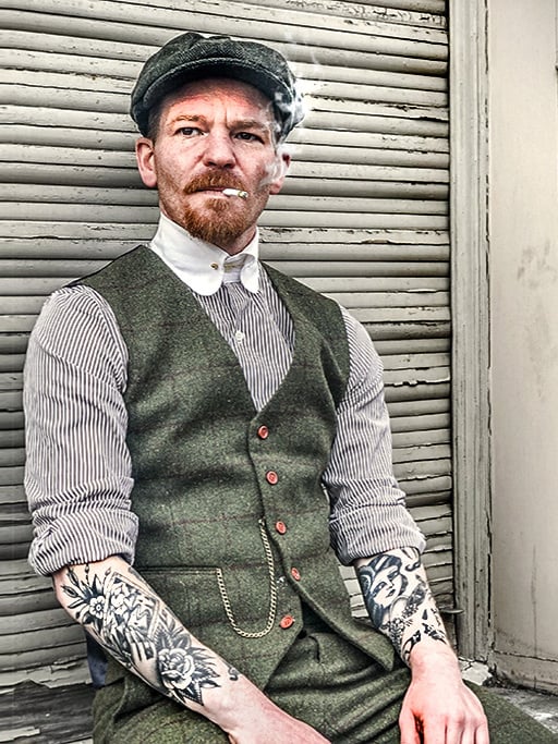 Costume sur mesure pour homme | costume 3 pièces | tweed Windowpane vert olive | Michael Gray | Peaky Blinders