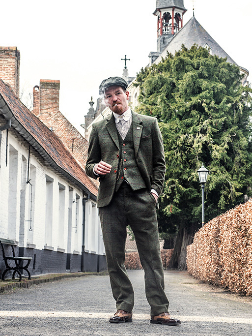 Costume sur mesure pour homme | costume 3 pièces | tweed Windowpane vert olive | Michael Gray | Peaky Blinders