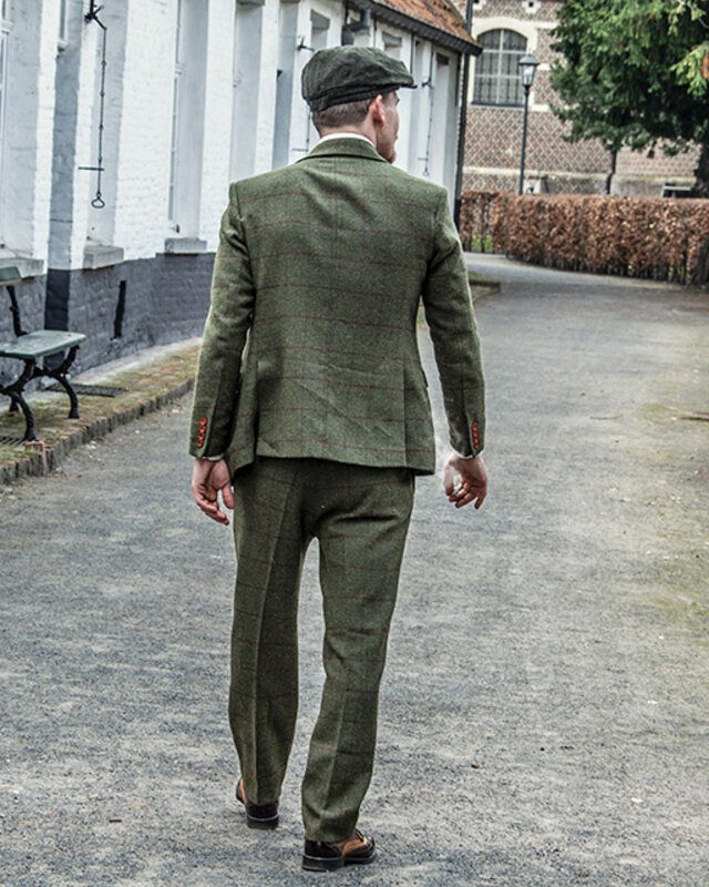 Men's tailored suit | 3-piece suit | olive green Windowpane tweed | Michael Gray | Peaky Blinders