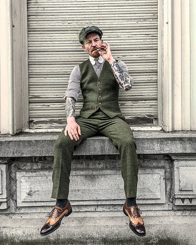 Maatpak voor heren | 3-delig pak | olijfgroen Windowpane tweed | Michael Gray | Peaky Blinders