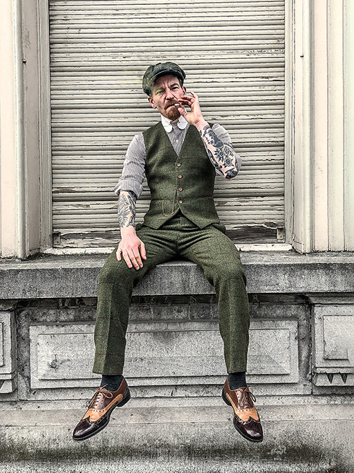 Herren Maßanzug | 3-teiliger Anzug | olivgrüner Windowpane Tweed | Michael Gray | Peaky Blinders