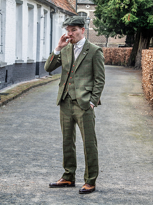 Traje sastre hombre | Traje 3 piezas | Verde oliva Windowpane tweed | Michael Gray | Peaky Blinders