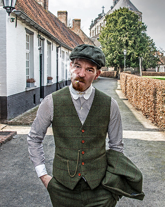 Maatpak voor heren | 3-delig pak | olijfgroen Windowpane tweed | Michael Gray | Peaky Blinders