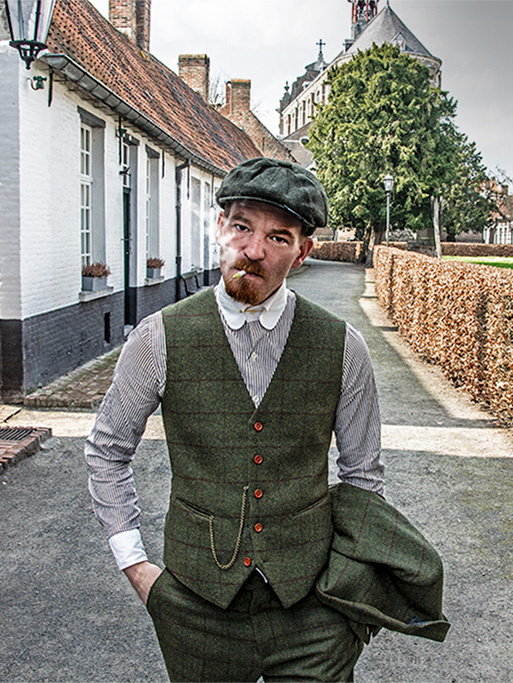 Traje sastre hombre | Traje 3 piezas | Verde oliva Windowpane tweed | Michael Gray | Peaky Blinders
