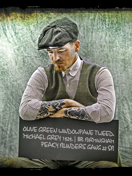 Maatpak voor heren | 3-delig pak | olijfgroen Windowpane tweed | Michael Gray | Peaky Blinders