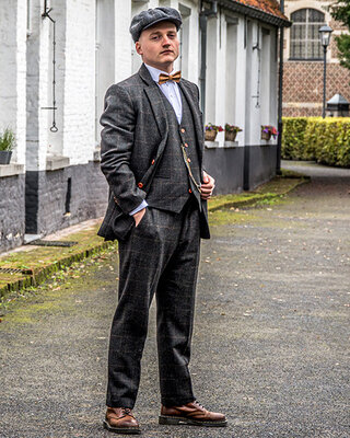 Costume Tweed Noir Sergé Carreaux