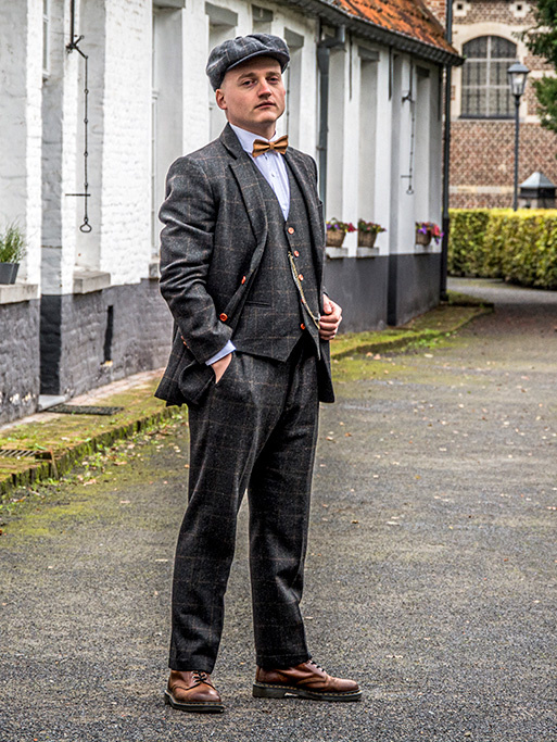 Traje sastre hombre | Traje 3 piezas | Gris oscuro Windowpane tweed | Michael Gray | Peaky Blinders