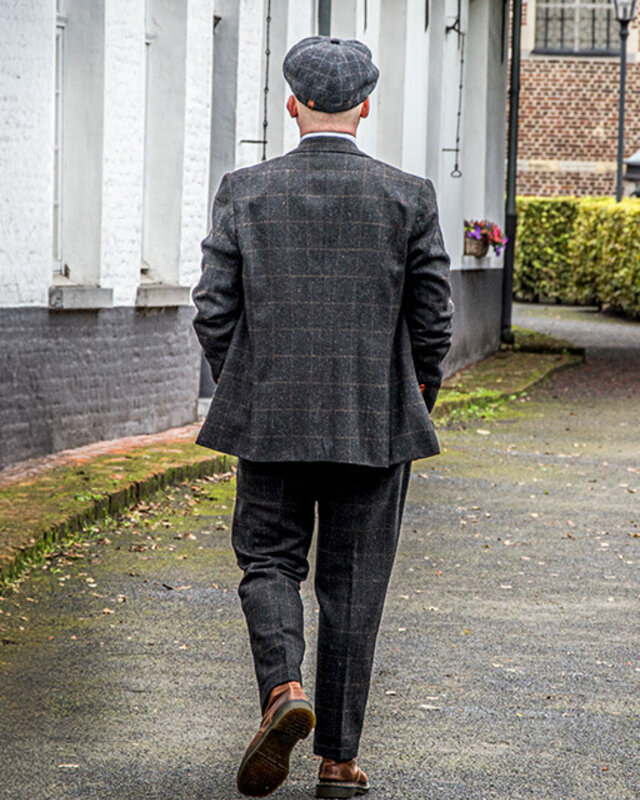Traje sastre hombre | Traje 3 piezas | Gris oscuro Windowpane tweed | Michael Gray | Peaky Blinders