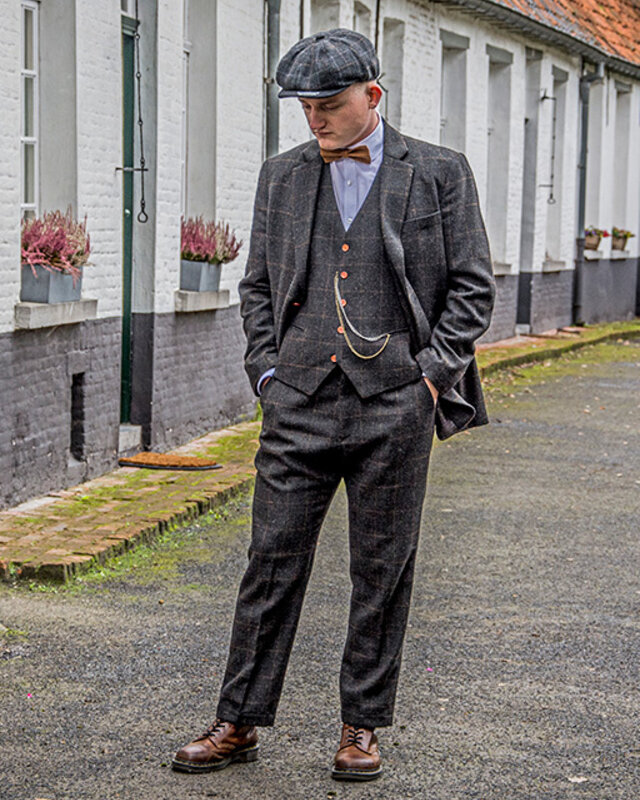 Traje sastre hombre | Traje 3 piezas | Gris oscuro Windowpane tweed | Michael Gray | Peaky Blinders