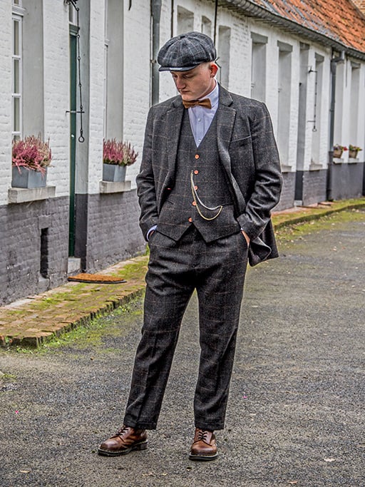 Men's tailored suit | 3-piece suit | dark grey Windowpane tweed | Michael Gray | Peaky Blinders