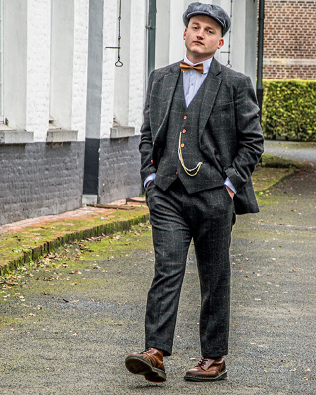 Herren Maßanzug | 3-teiliger Anzug | dunkelgrauer Windowpane Tweed | Michael Gray | Peaky Blinders
