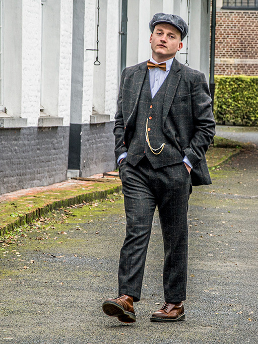 Maatpak voor heren | 3-delig pak | donkergrijs Windowpane tweed | Michael Gray | Peaky Blinders