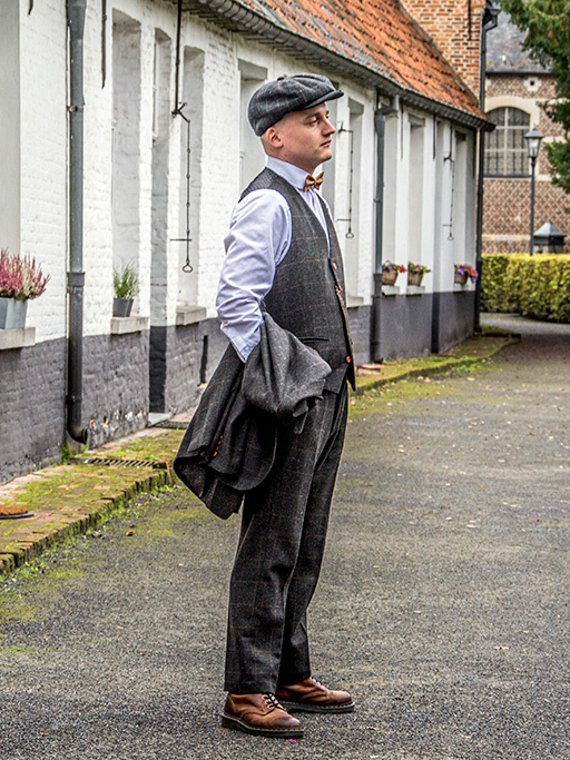 Herren Maßanzug | 3-teiliger Anzug | dunkelgrauer Windowpane Tweed | Michael Gray | Peaky Blinders