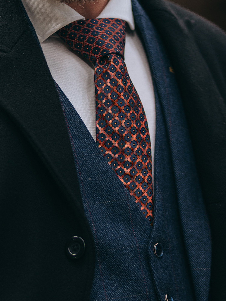 Geweven Stropdas | Blauw/oranje | Elegante Stropdas Voor Mannen | Peaky Blinders
