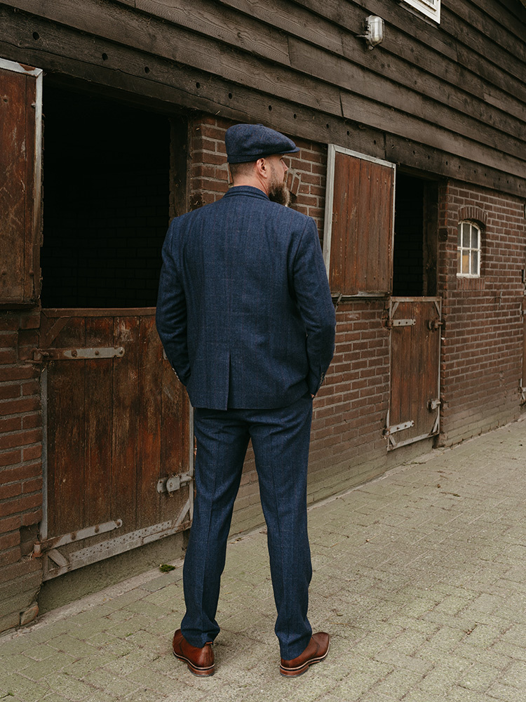 The Bookmaker | Trousers | Blue herringbone | Red-yellow overcheck