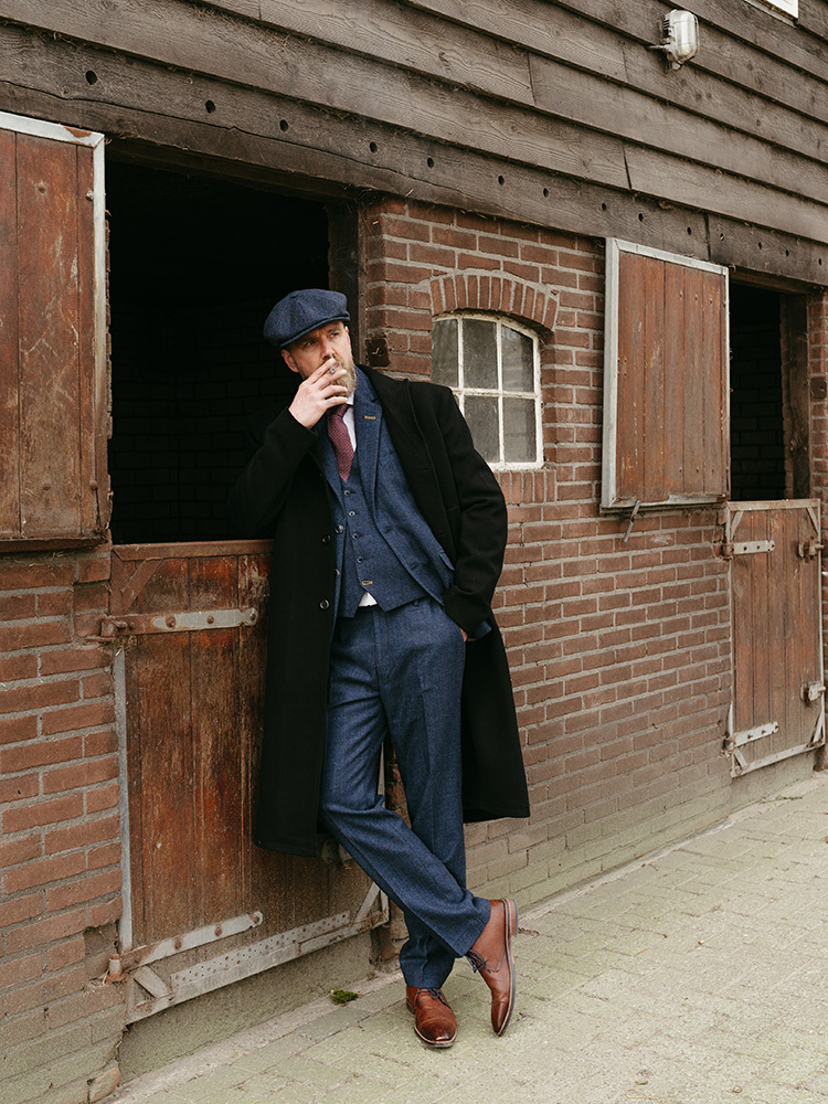 The Bookmaker | Pantalon | Blauwe visgraat | Rood-gele overcheck