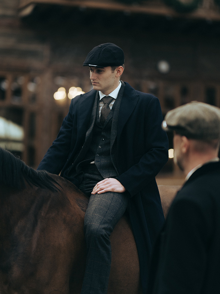 The Patriarch | 3-piece ready-to-wear suit | Charcoal Grey herringbone | Blue-brown overcheck