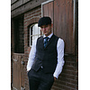 The Patriarch | Gilet | Antraciet visgraat | blauw-bruine overcheck