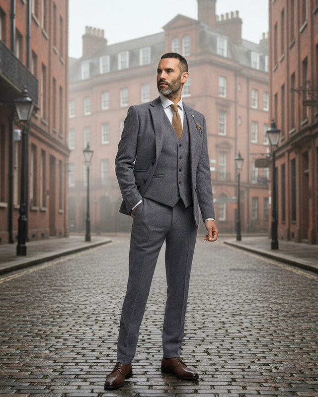 Cavani Thomas Savoy | Traje de 3 piezas | Espiga azul grisáceo | Inspirado en Thomas Shelby