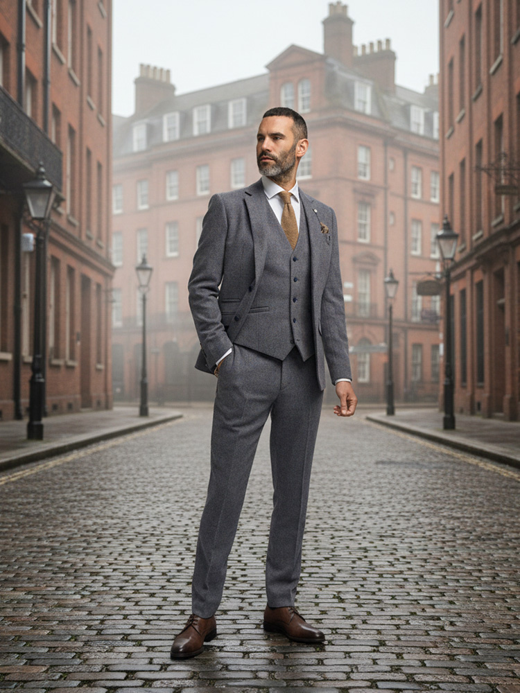 Cavani Thomas Savoy | Costume 3 pièces | Chevrons bleu-gris | Inspiré de Thomas Shelby