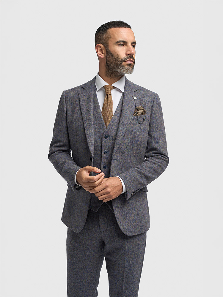 Cavani Thomas Savoy | Veste | Chevrons bleu-gris | Vintage