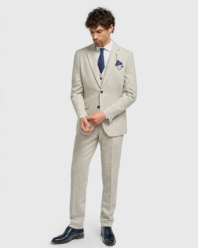 Cavani Thomas Pearl Grey | 3-teiliger Anzug | Blaugraues Fischgrätmuster | Vintage