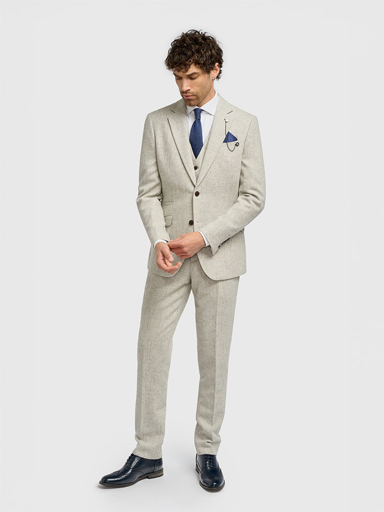 Cavani Thomas Pearl Grey | 3-teiliger Anzug | Blaugraues Fischgrätmuster | Vintage