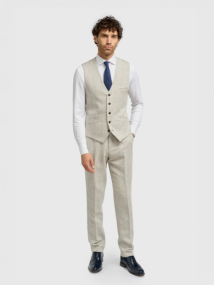 Cavani Thomas Pearl Grey | 3-teiliger Anzug | Blaugraues Fischgrätmuster | Vintage