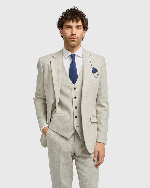 Cavani Thomas Pearl Grey | Sakko | Hellgraues Fischgrätmuster | Vintage