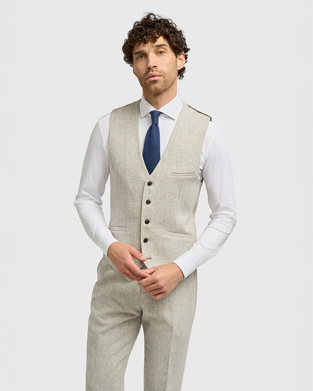Cavani Thomas Pearl Grey | Weste | Blaugraues Fischgrätmuster | Vintage