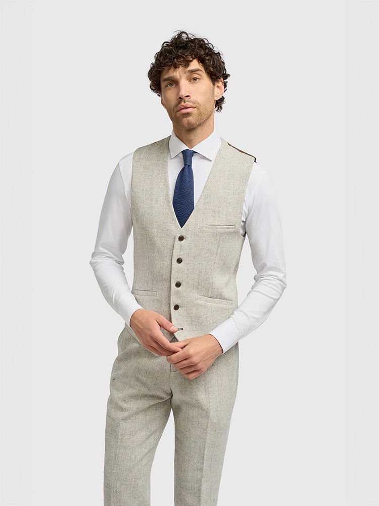 Cavani Thomas Pearl Grey | Waistcoat | Blue-Grey Herringbone | Vintage