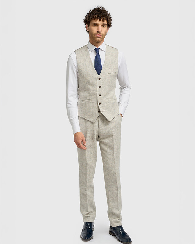 Cavani Thomas Pearl Grey | Weste | Blaugraues Fischgrätmuster | Vintage