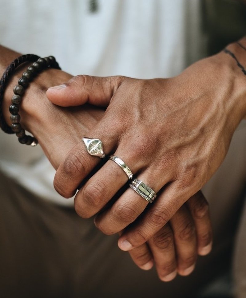 Bague Argent Symbole Boussole pour Hommes Vrai Nord Nomade