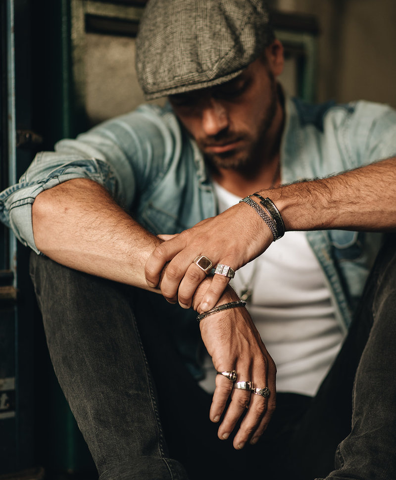 Silver Men's Ring With Brown Stone Lincoln