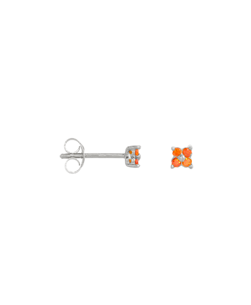 Single Orange Flower Stud Ersa, Silver