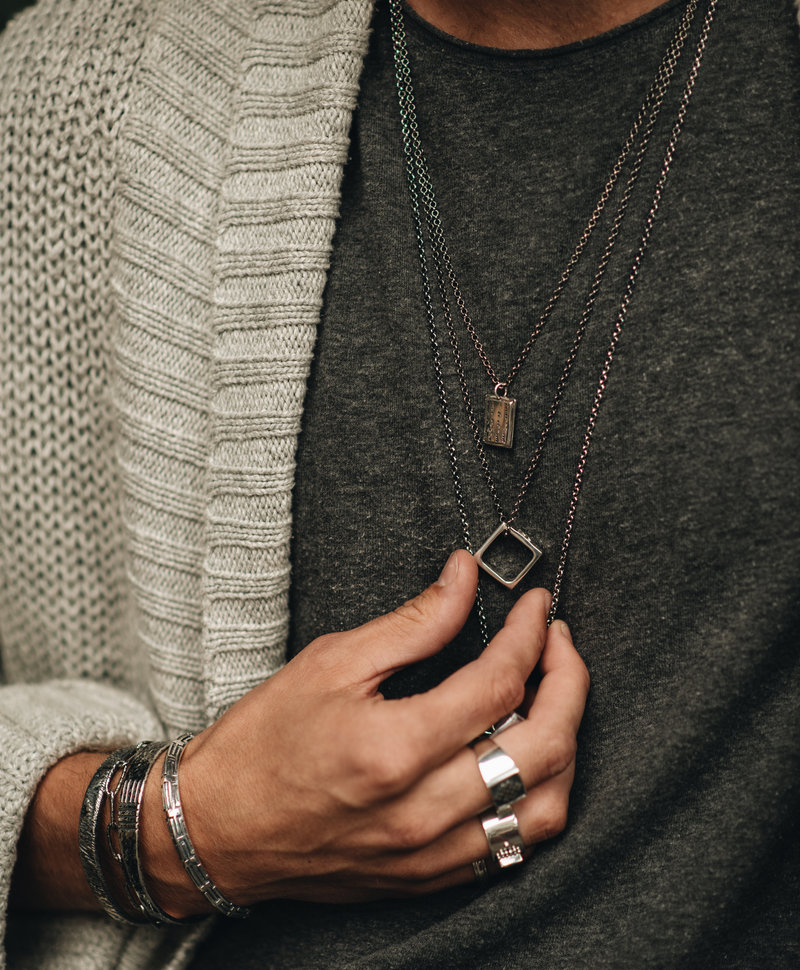 Silver Oxidized Round Men's Chain Necklace Aeson