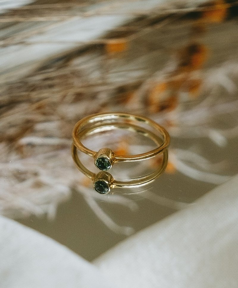 Stackable Green Quartz Ring Keala, Gold Plated
