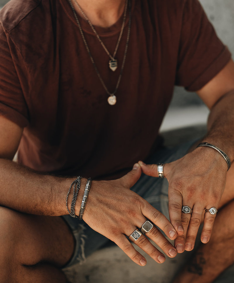 Silver Men's Ring With Brown Stone Lincoln