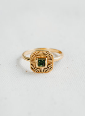 Green Quartz Ring Chak, Gold Plated